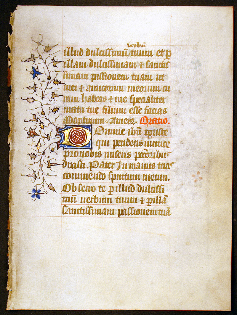 Medieval Book of Hours Leaf - c 1420-30 - elegant border
