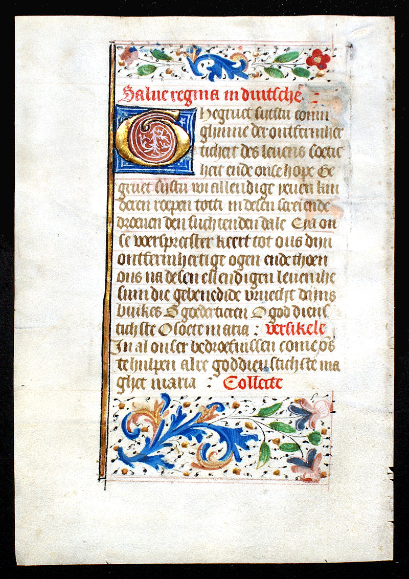 A Book of Hours Leaf  - c 1475 - Salve Regina in Dutch