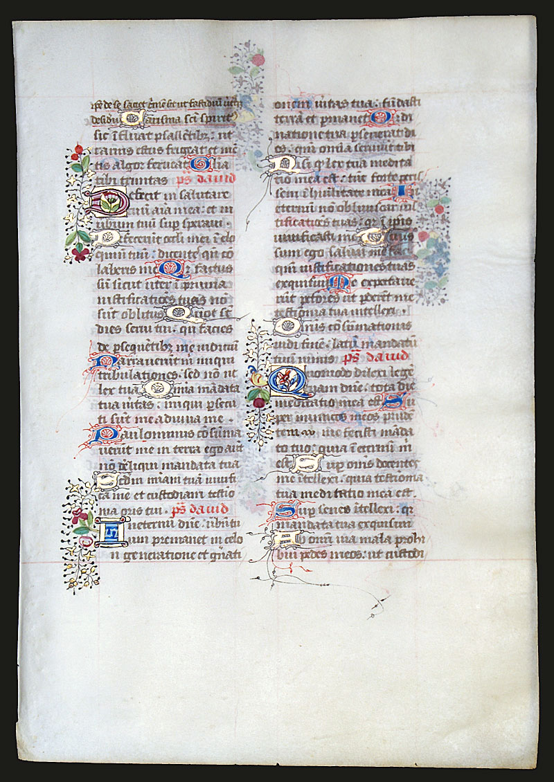 Breviary Leaf - Psalms - Elegant Rinceaux illumination - c 1475