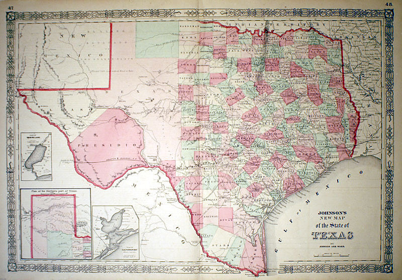 ''...New Map of the State of Texas'' c 1865 - Johnson