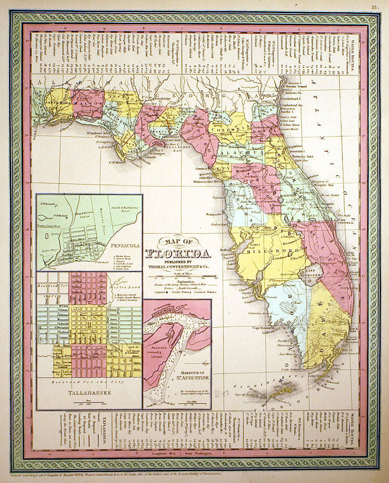 ''Map of Florida'' c 1850 - Cowperthwait