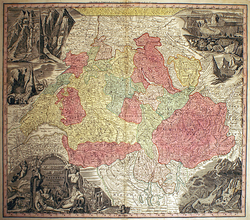 ''Nova Totius Helvetiae...'' c 1730 - Seutter - Switzerland
