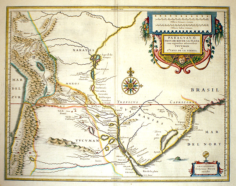 ''Paraguay...'' c 1646 Blaeu (Parts Brazil, Argentina, Chile...)