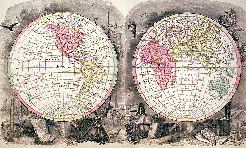 1857  WORLD IN TWO HEMISPHERES - Morse & Gaston