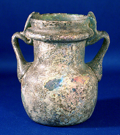 Ancient Roman Glass Handled Cosmetic Jar - c 4th Century AD