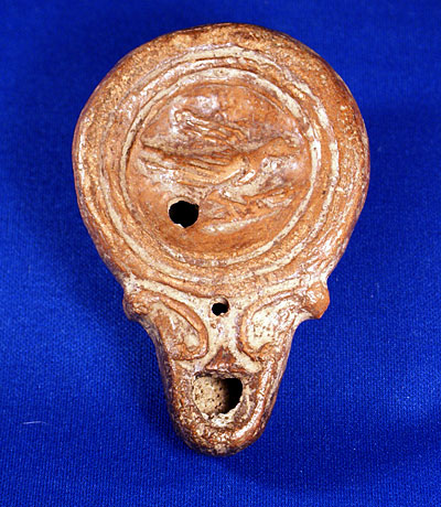 Terracotta Oil Lamp with a Dove and Olive Branch