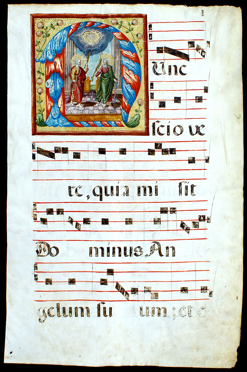 Renaissance Gregorian Chant - Large initial w Peter and Paul