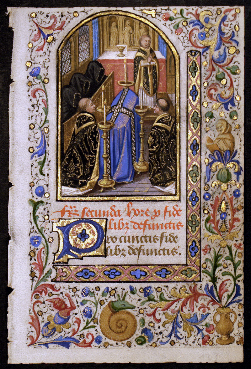 Medieval Book of Hours Leaf - Miniature of Funeral Service