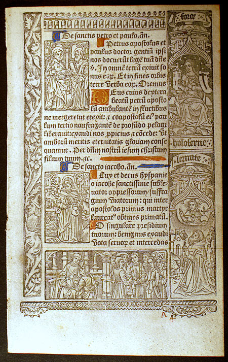 Renaissance Book of Hours Leaf - Peter, Paul, James, Stephen