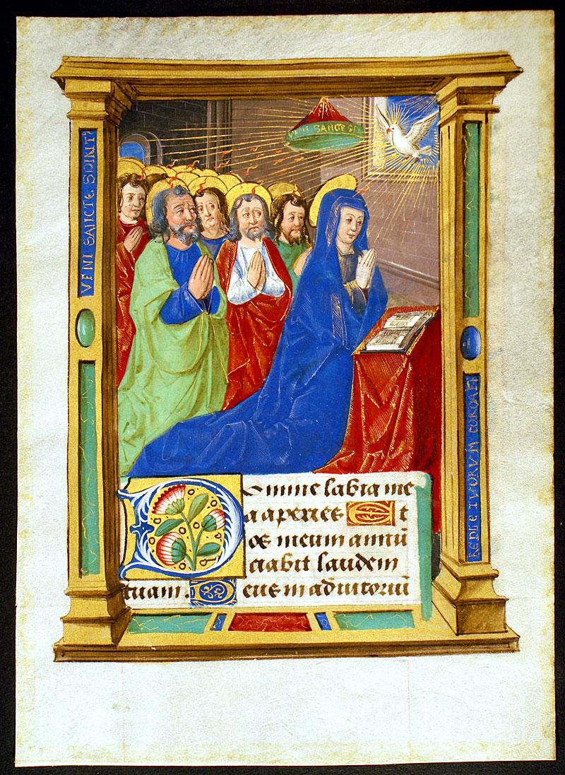 Beautiful Medieval  BoH Leaf, c. 1490-1500 - The Pentecost