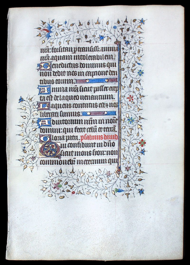 c 1420-40 Book of Hours Leaf - Elaborate Rinceaux Borders!