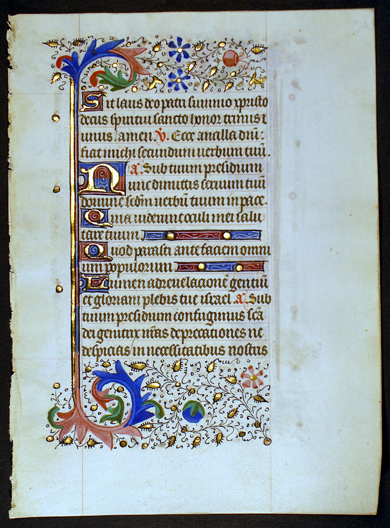 Medieval Book of Hours Leaf - Unusual elaborate borders