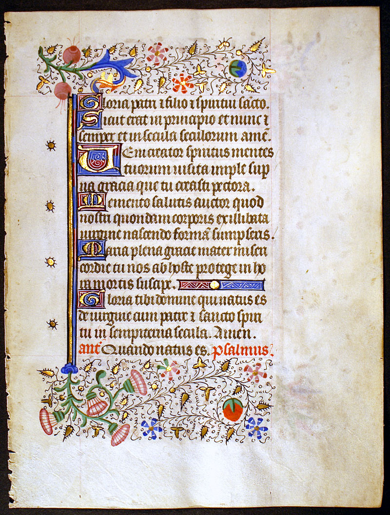 Medieval Book of Hours Leaf - Exceptional borders - Veni Creator