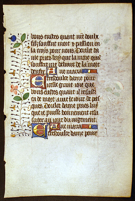 Medieval Book of Hours Leaf - Written in French