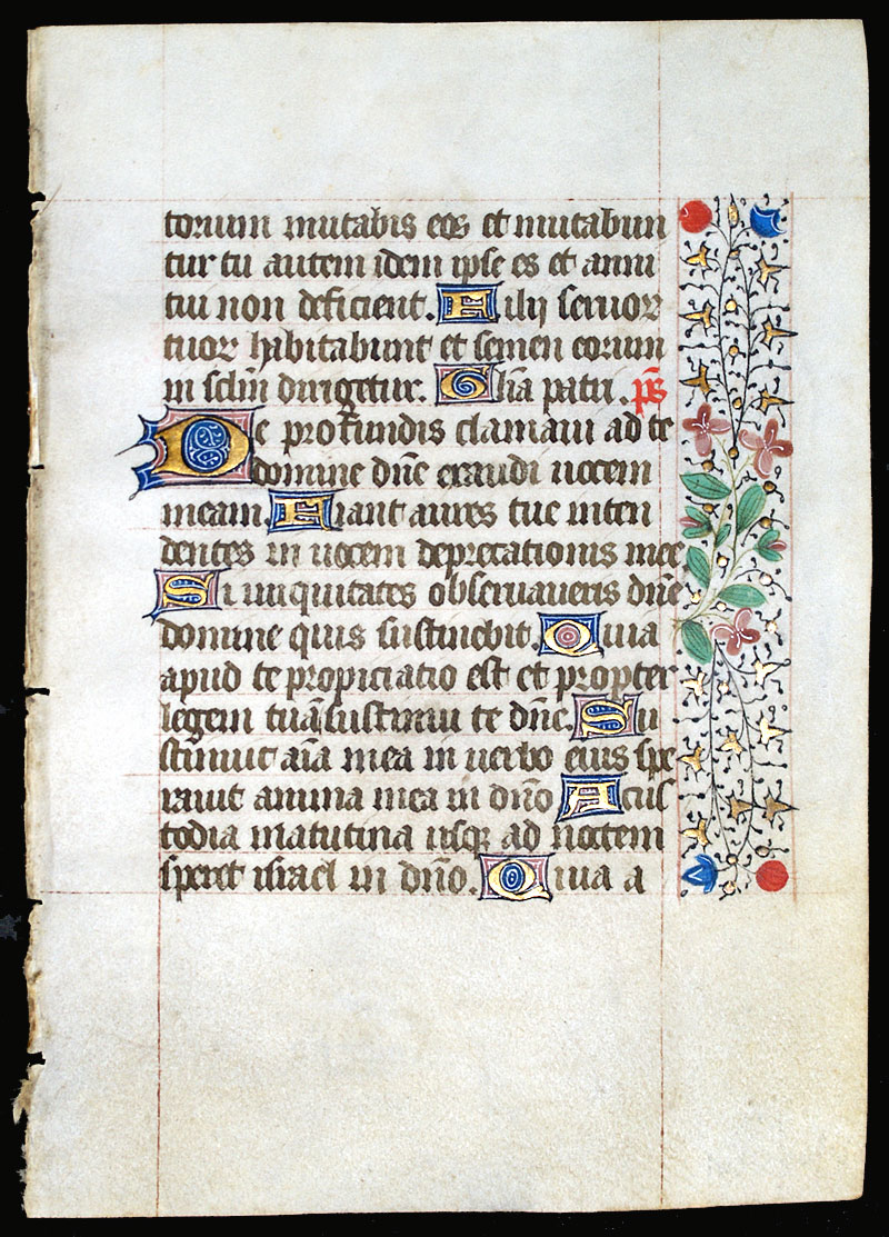 c 1450-70  Book of Hours Leaf - Psalms - Elaborate borders