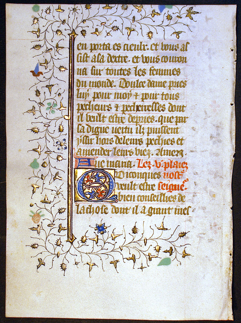 Medieval Book of Hours Leaf - French text - beautiful borders