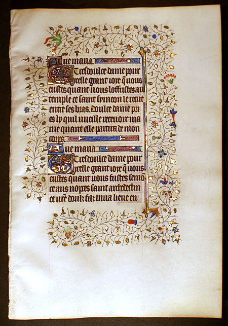 Medieval Book of Hours Leaf  - Elegant borders - in French