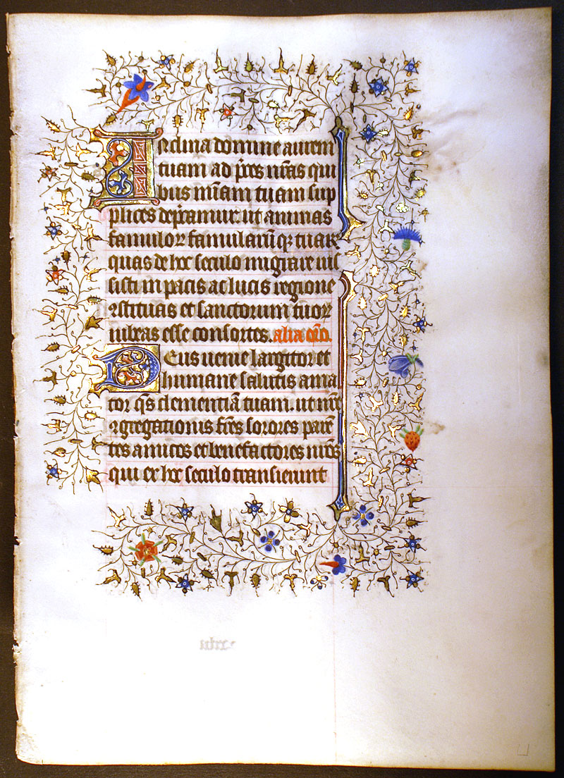 Medieval Book of Hours Leaf - c 1420-40 - Elaborate borders