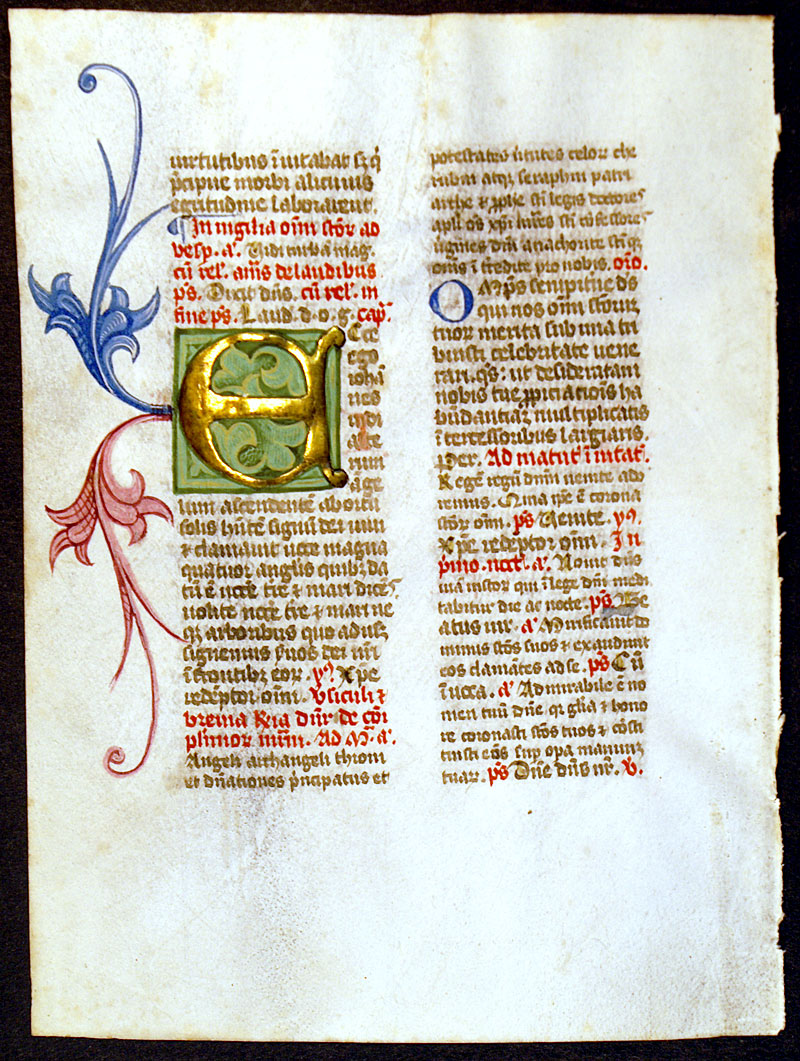 Medieval Breviary leaf with exceptional initial, c. 1390