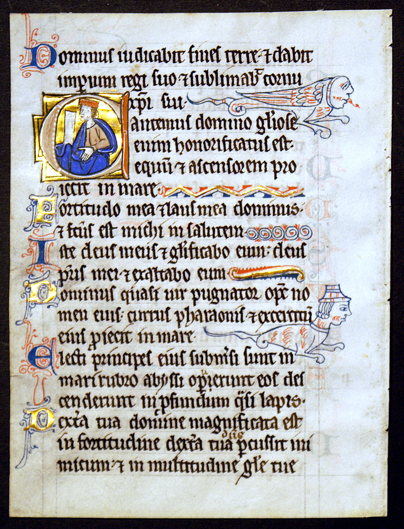 Medieval Psalter Leaf - England c 1275 w miniature