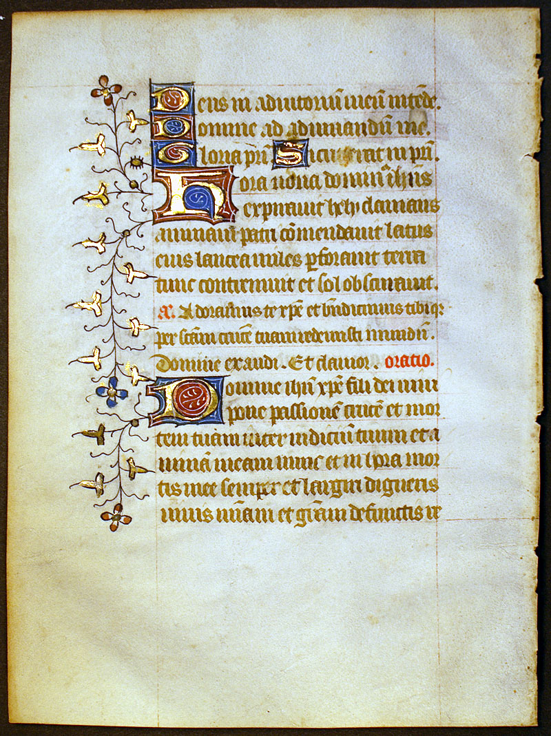 Medieval Book of Hours Leaf - Hours of the Cross c 1430