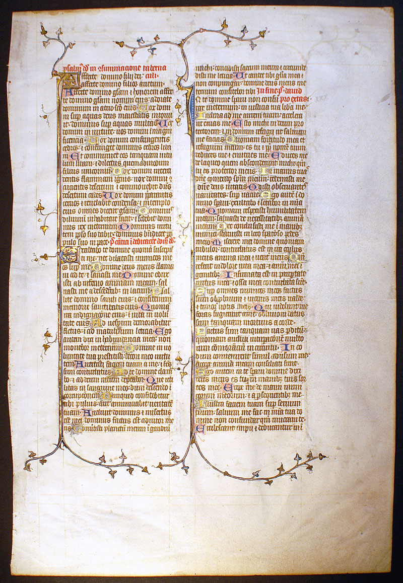 Medieval Bible Leaf - From St Albans - Psalms c 1320-40