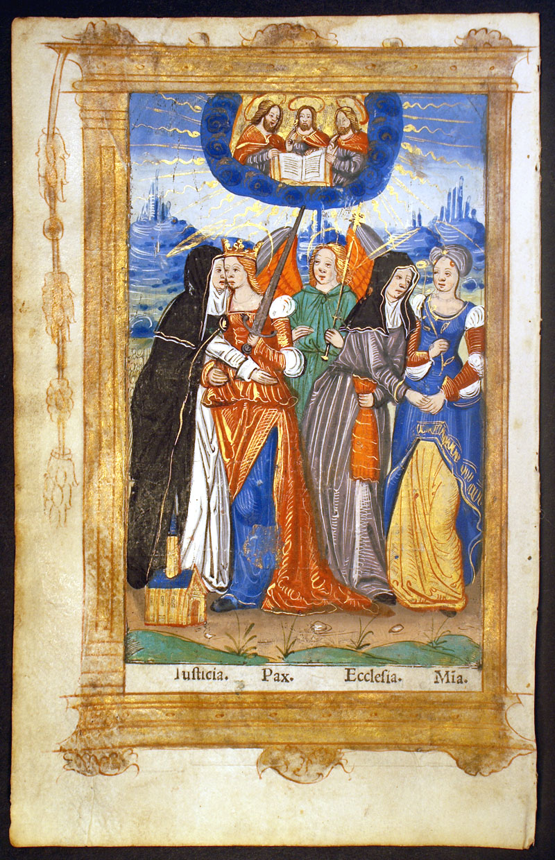 Book of Hours Leaf c 1518 - Miniature Saints, Gabriel & Trinity