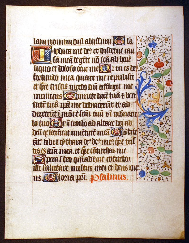 Medieval Book of Hours Leaf c 1460 - beautiful borders - Psalms
