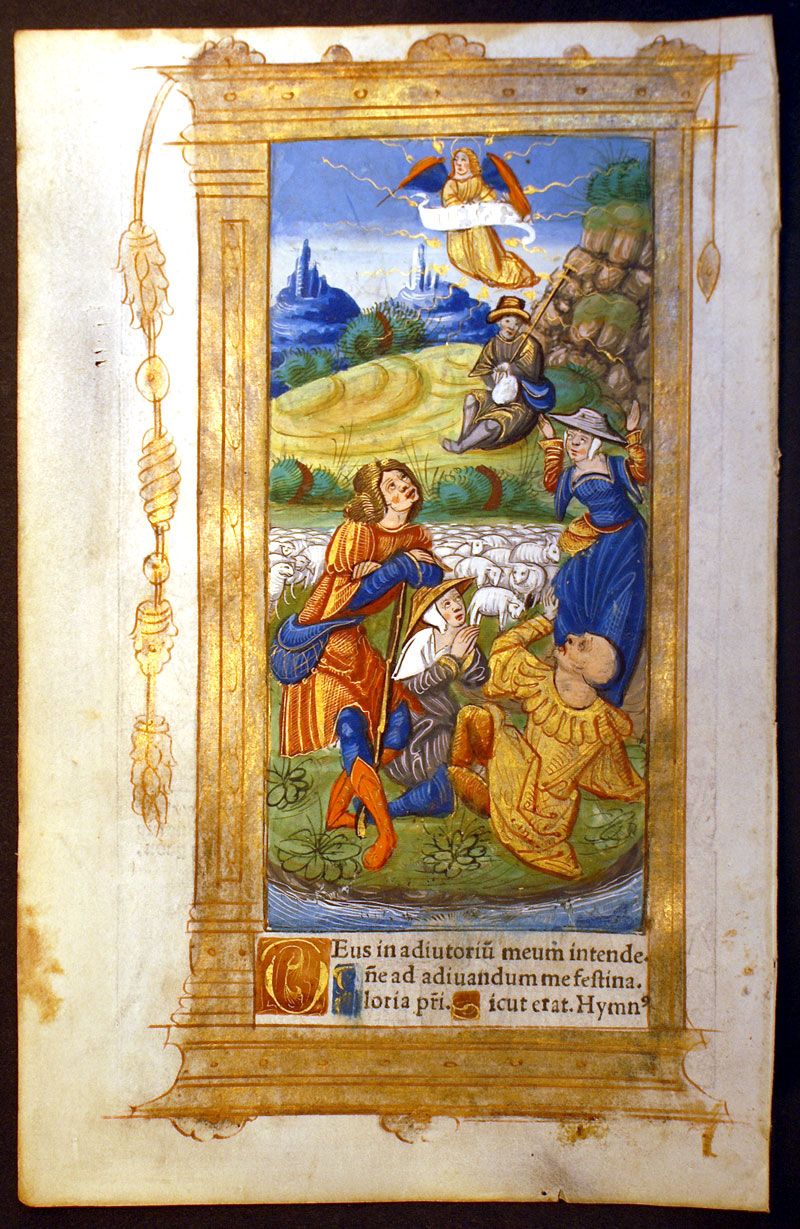 Annunciation to Shepherds - Book of Hours Leaf c 1518