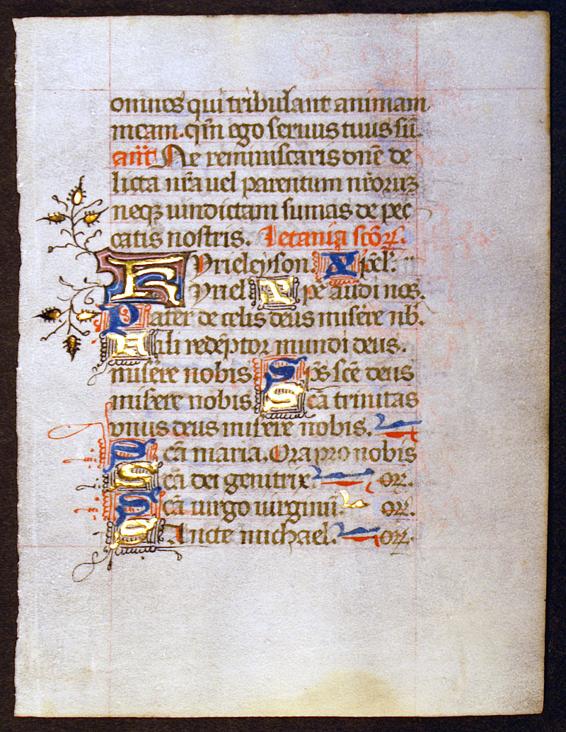 Medieval Book of Hours Leaf c 1450-70 - Litany of Saints