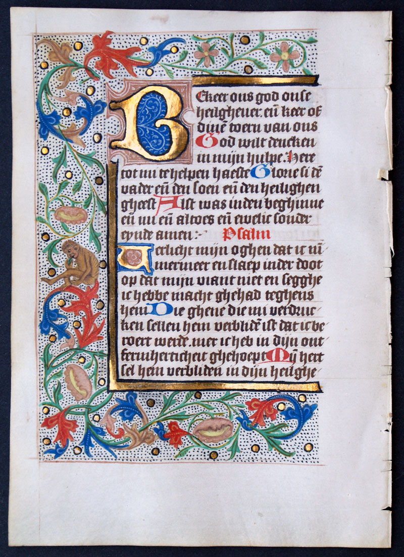 Medieval Book of Hours Leaf in Dutch, c 1460 - Elaborate