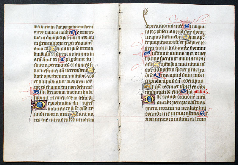 Bifolium - 4 continuous Book of Hours Pages c 1450 - Sarum Use