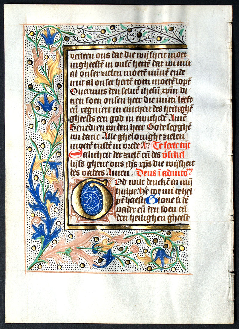 Medieval Book of Hours Leaf c 1460 - Dutch - Beautiful  Margins