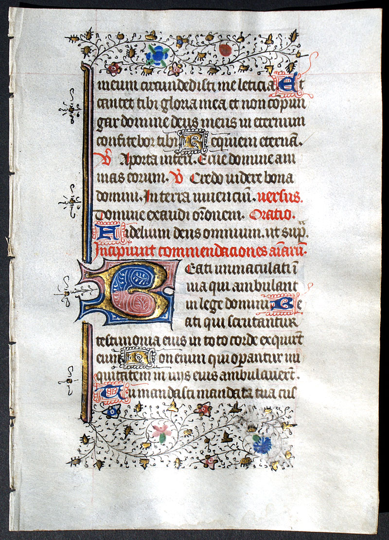 Medieval Book of Hours Leaf c 1450 - Elaborate Initial
