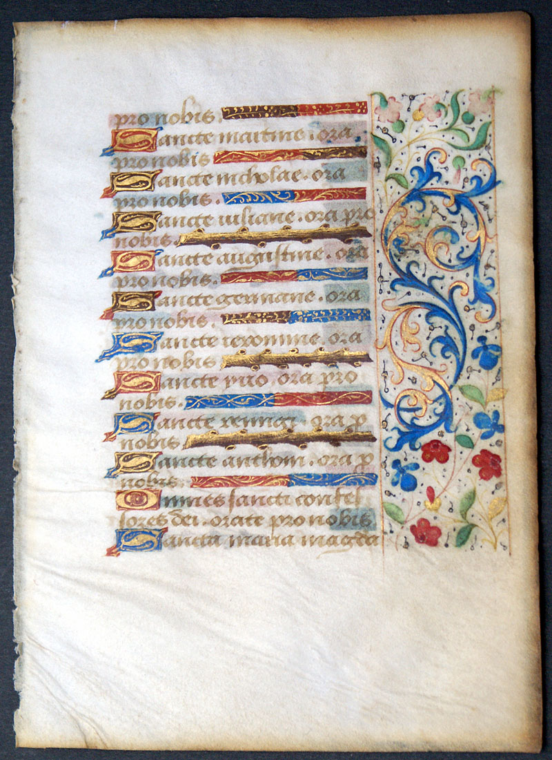 Litany of the Saints - Medieval Book of Hours Leaf c 1450-75