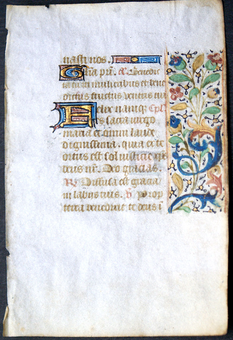 A very tiny Medieval Book of Hours Leaf - c 1425-50 - Paris