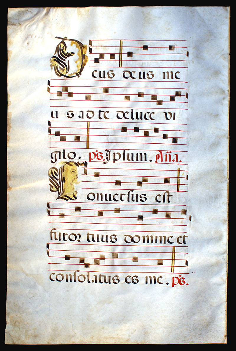 Antiphonal Leaf c 1525 - Gregorian Chant - Initial with face!