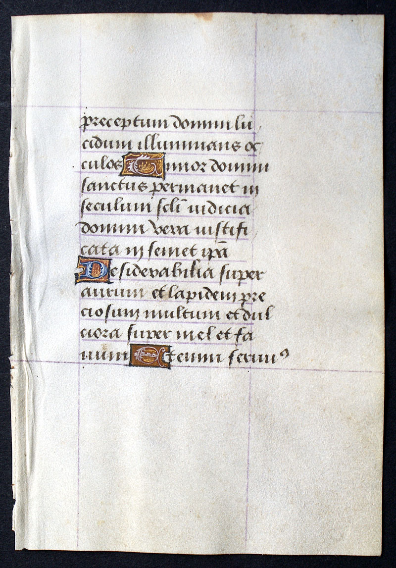 Illuminated initials - Book of Hours Leaf - c 1485 - Psalm