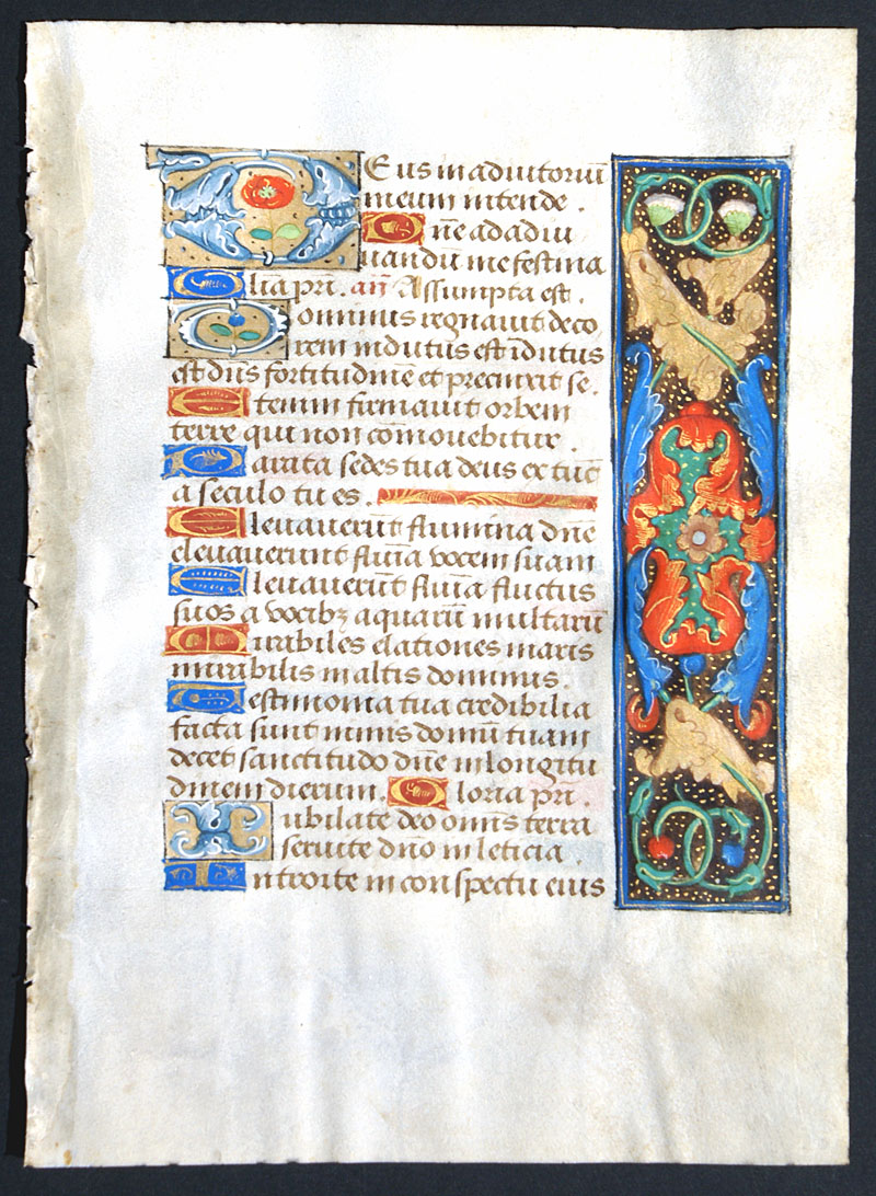 A Book of Hours Leaf with unusual elaborate borders - c1490-1510