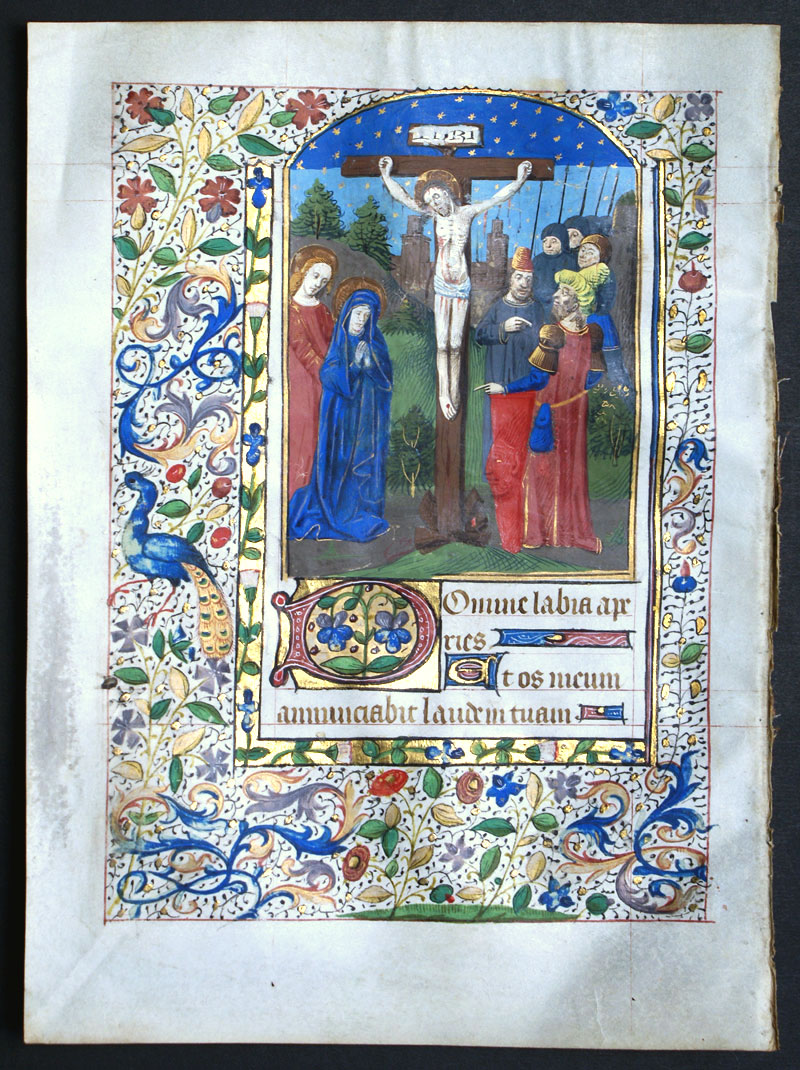 Beautiful Book of Hours Leaf - c 1450-75 - Crucifixion