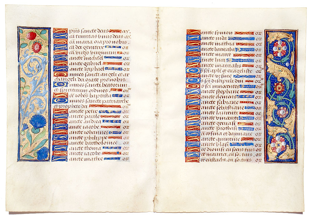 Continuous Bifolium - Book of Hours Leaves, Litany of Saints