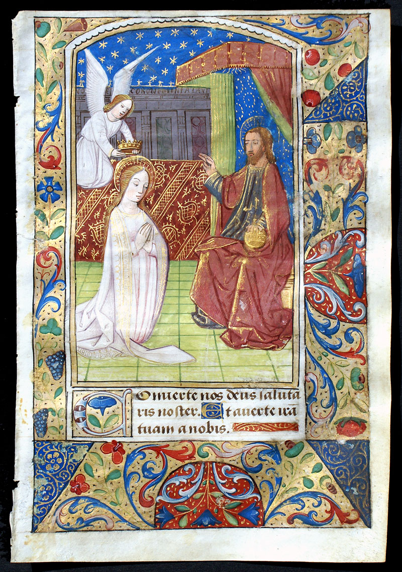 c 1470-90 Book of Hours Leaf - Coronation of Blessed Virgin Mary