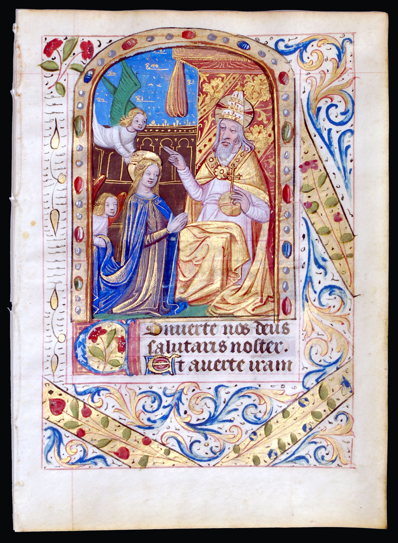 c 1480 - Beautiful Book of Hours Leaf - Coronation of the BVM