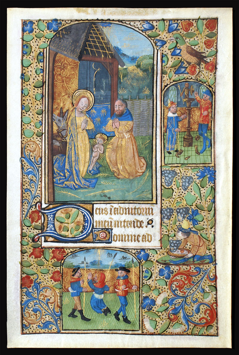 Beautiful Book of Hours Leaf - The Nativity c 1460-80