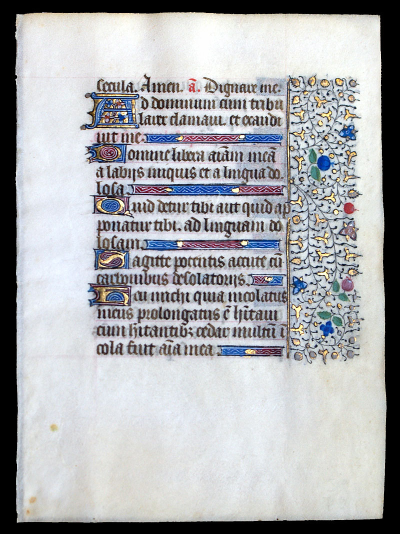c 1440-50 Book of Hours Leaf - Psalms - Beautiful borders