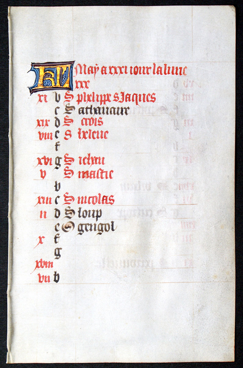 Book of Hours Calendar Leaf for May c 1470
