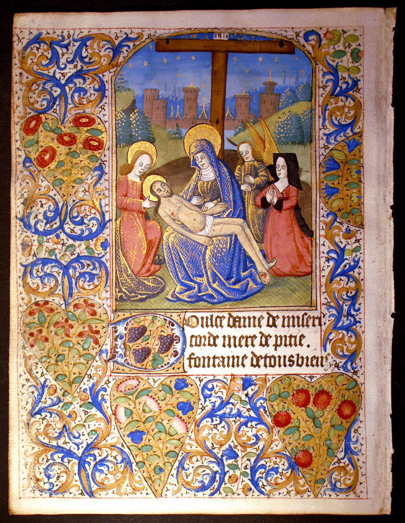 Medieval Book of Hours Leaf - Miniature of the Lamentation