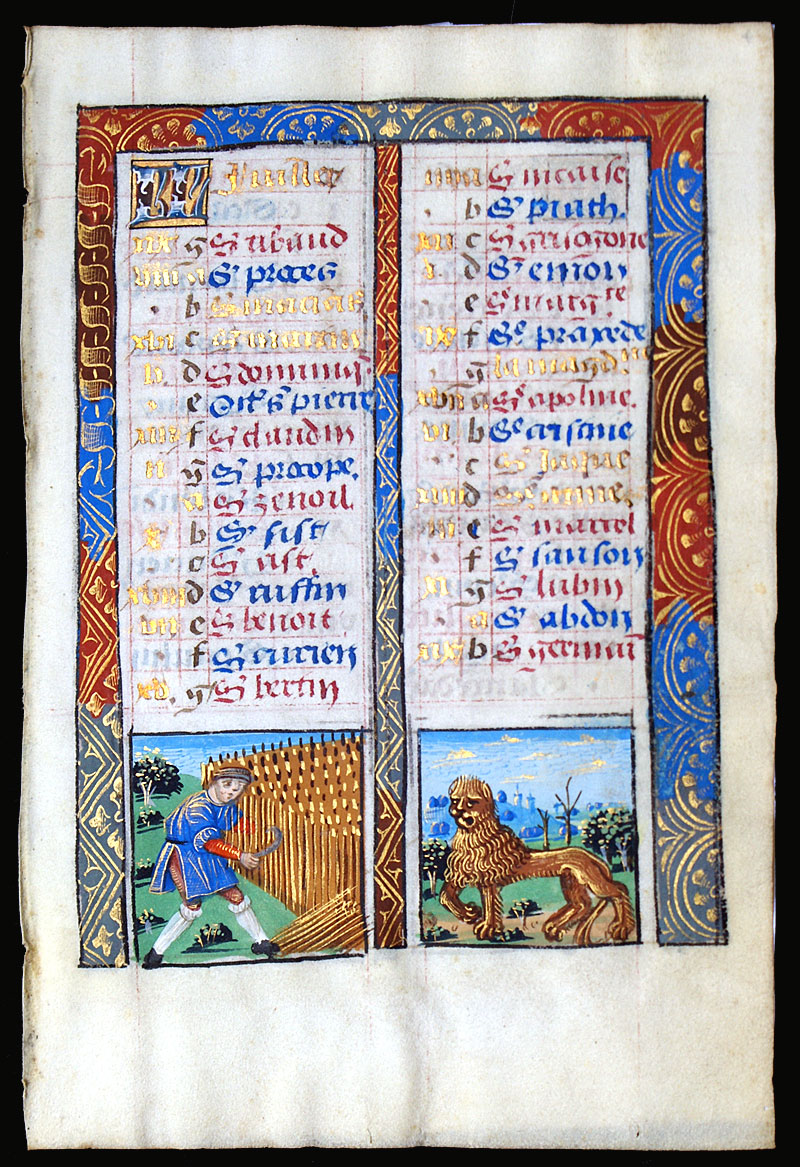 Book of Hours Calendar Leaf - July & August, c 1490