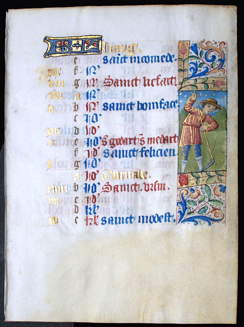 c 1460 Book of Hours Calendar Leaf for June