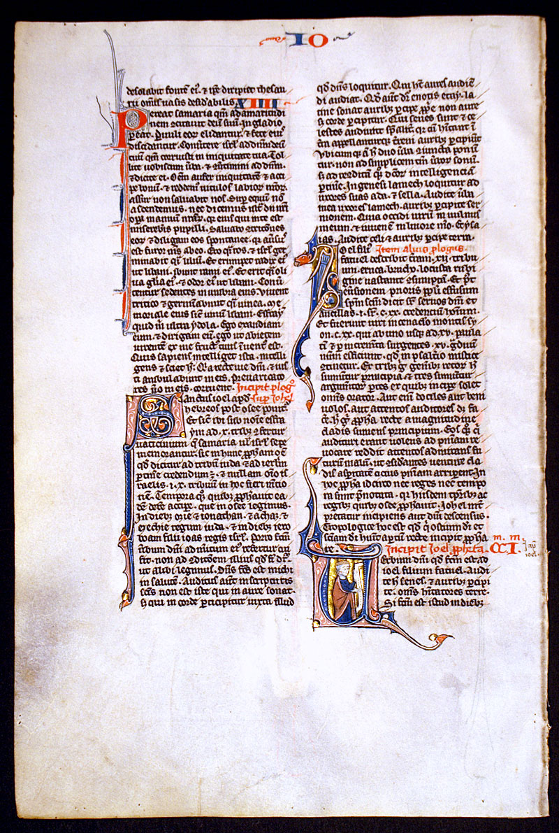 Miniature of Joel and dragon - Medieval Bible Leaf